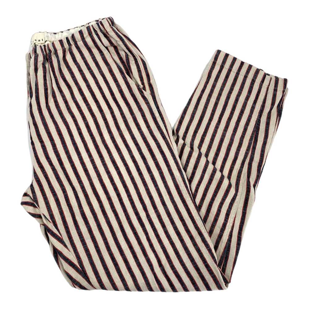 Beige Blue Striped Drawstring Straight Leg Pants | Womens 27